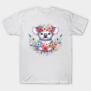 A koala bear decorated with beautiful colorful flowers. T-Shirt